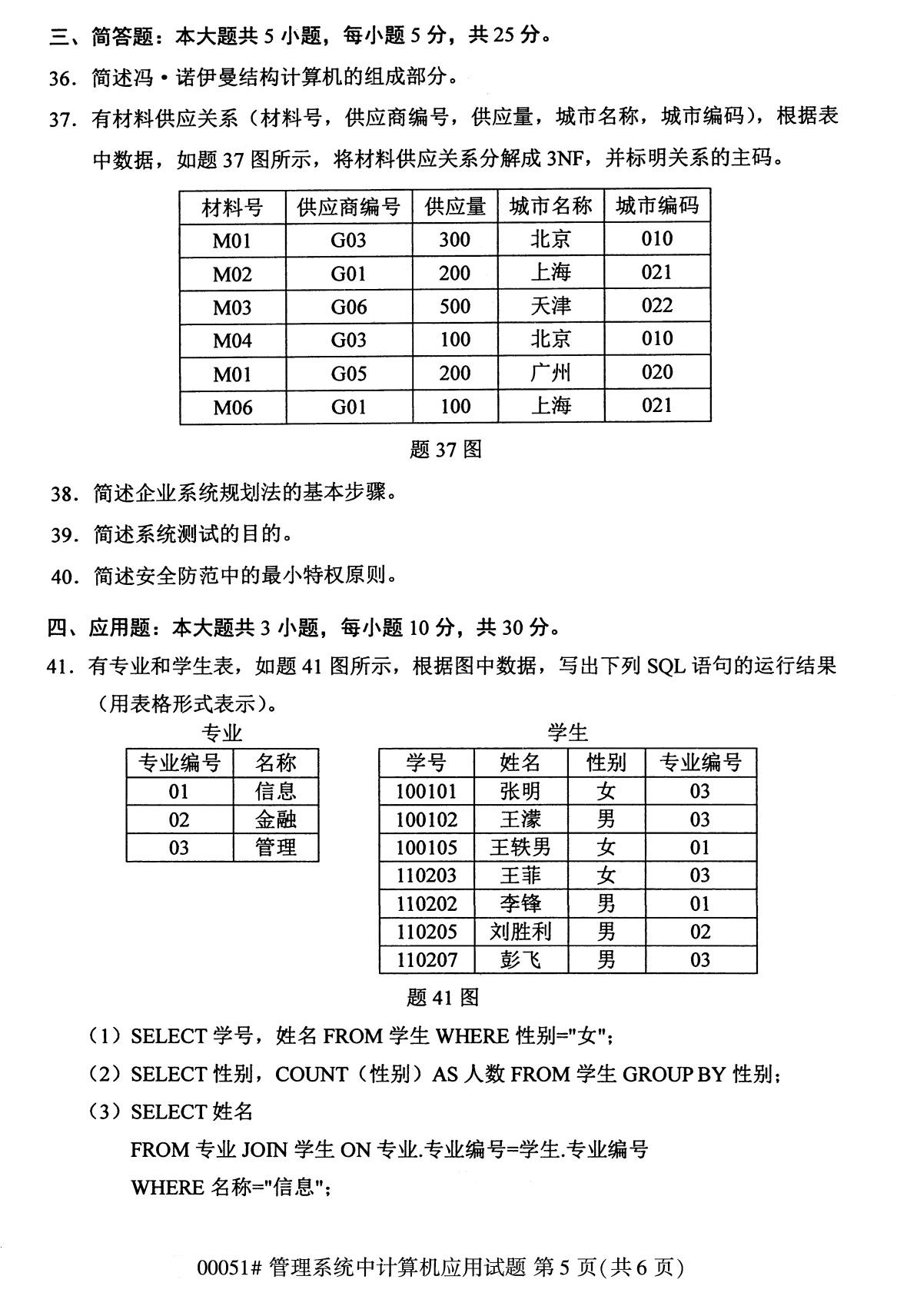 全国2020年8月自学考试00051管理系统中计算机应用试题