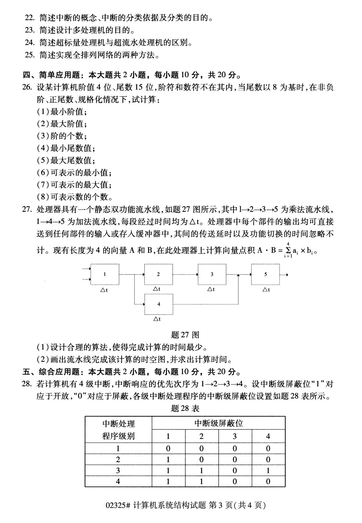 全国2020年8月自学考试02325计算机系统结构试题